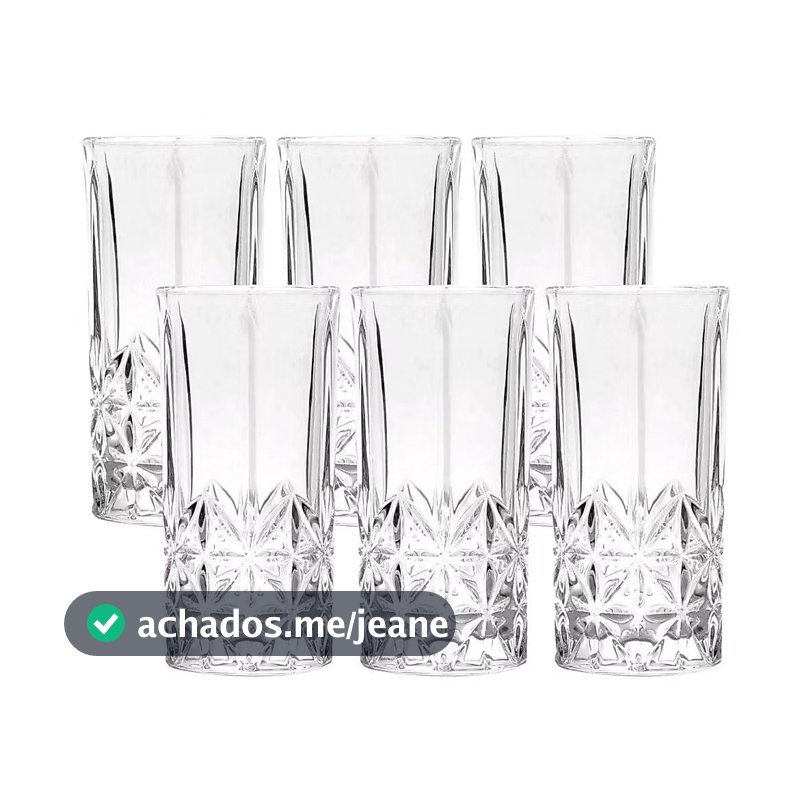 Jogo de Copo Casa Ambiente Vidro 6 Pçs 360ml Requinte Transparente