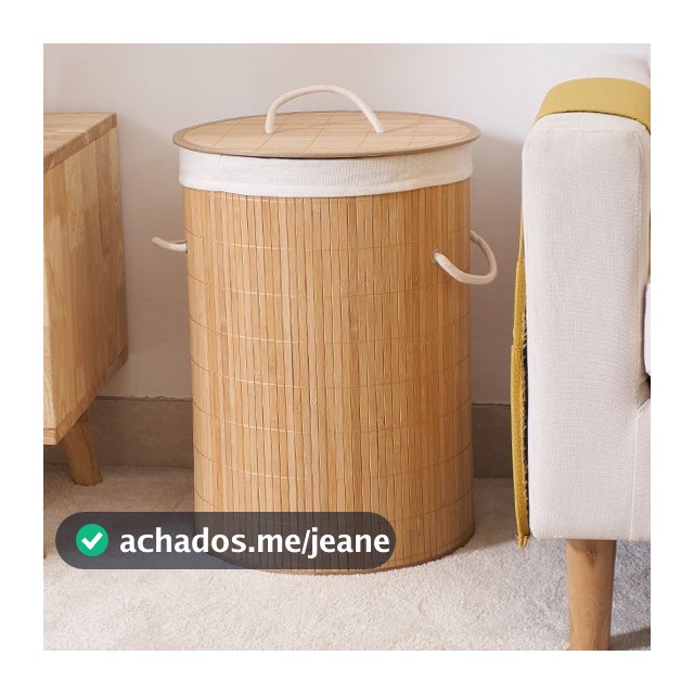Cesto Redondo Forrado Roupas Sujas Banheiro/Lavanderia Bambu/Melhor Preço
