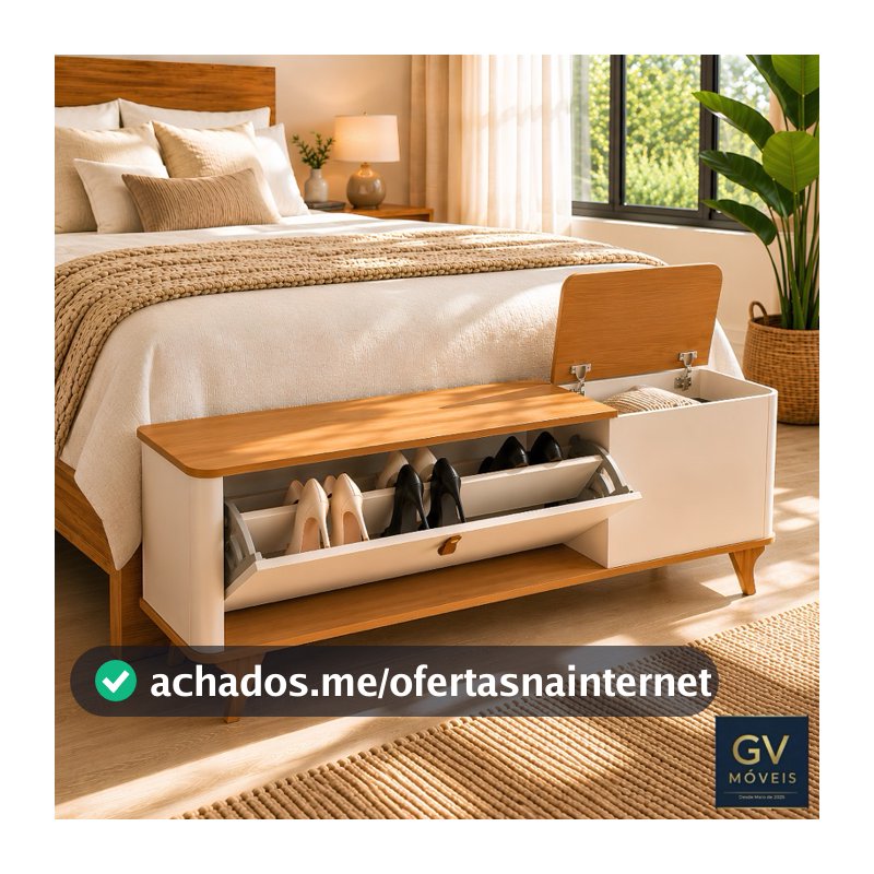 Sapateira com Baú Banco Luxor para Quarto e Premium , Toda em MDF com Acabamento Impecável 130 cm