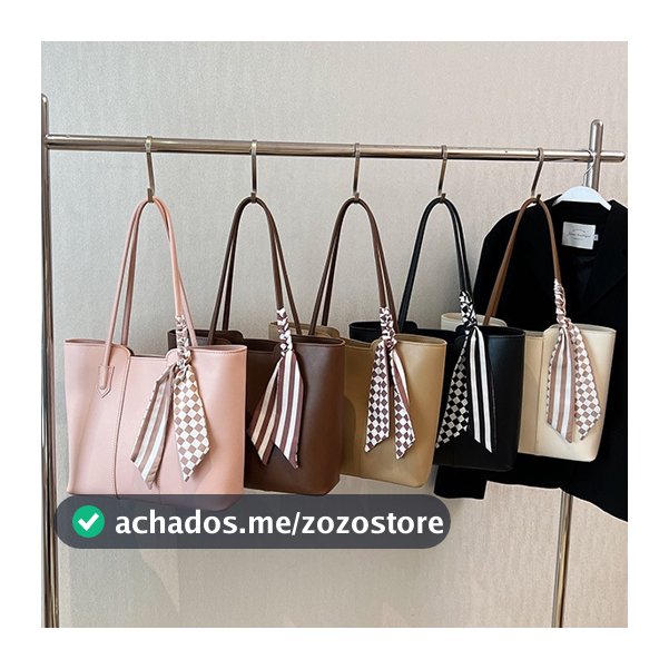 Bolsa Tote Feminina com Lenço Decorativo, Grande Capacidade, PU Resistente, Ideal para Trabalho/Faculdade, Várias Cores