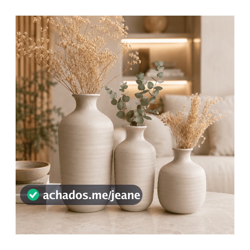 Kit Trio de Vasos Duna Premium Cerâmica Alta Qualidade Luxo Decoração Casa Sala Mesa