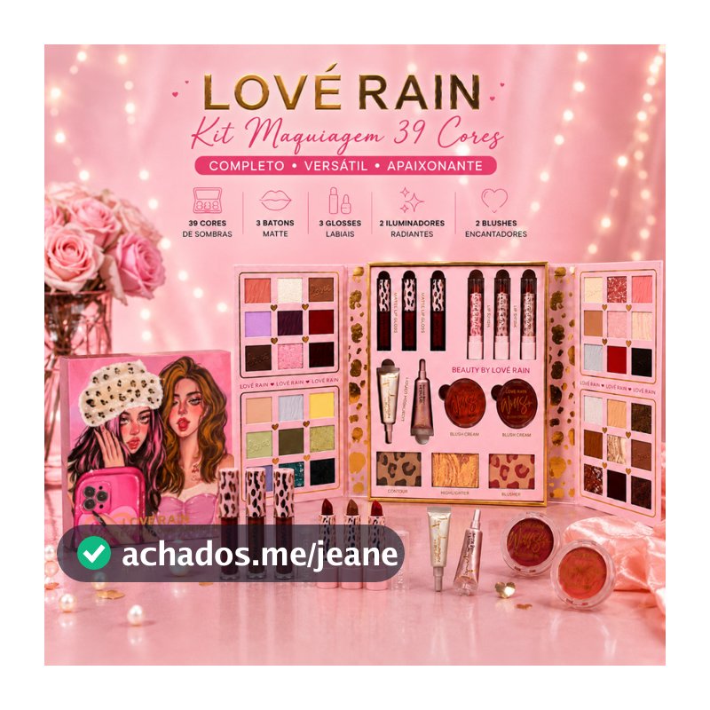 Paleta Sombra Iluminador Blush Maquaigem Multifuncional 39 Cores 3 Gloss 3 batons Alta Pigmentação Kit Love Rain