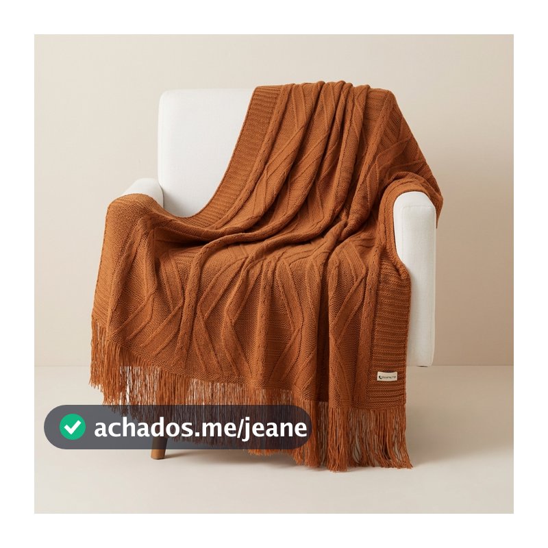 Manta de Tricô Para Sofá Poltrona Cobertor Cama Franjas 150x90cm Usufruto Decoração Sala H01