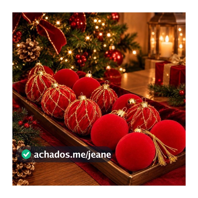 Kit 12 Bolas de Natal Aveludadas Enfeite Árvore de natal Decoração Natalina MSFILM