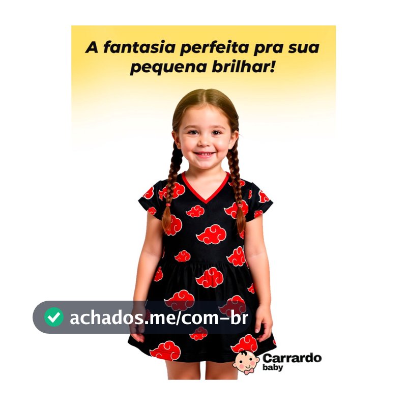 Fantasia Infantil Menina Vestido Akatsuki Naruto Cosplay Roupa Feminina Anime Criança Achadinhos