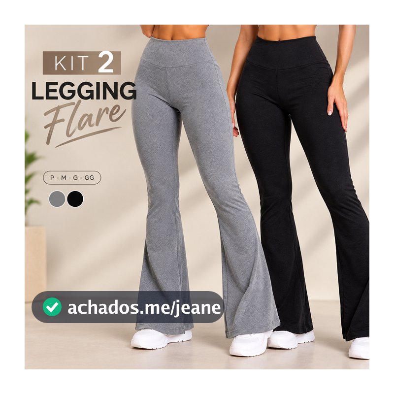 Kit 2 Calça Legging Flare Feminina Cintura Alta Boca de Sino Bailarina