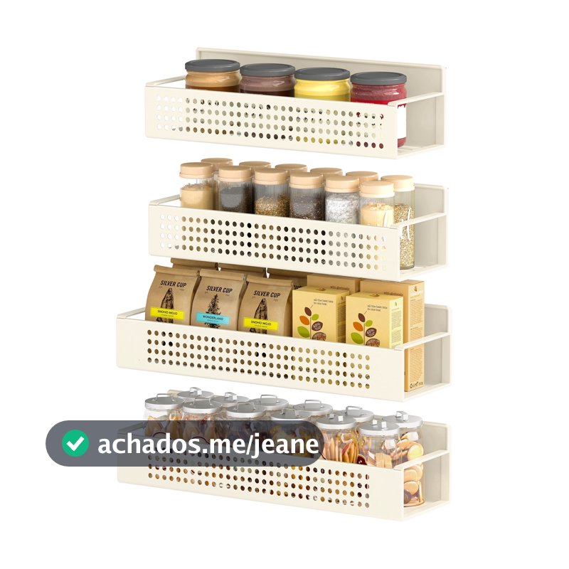 SONGMICS Conjunto 4 Prateleiras Inox Magnéticas para Temperos, sem furação, para cozinha, geladeira ou micro-ondas