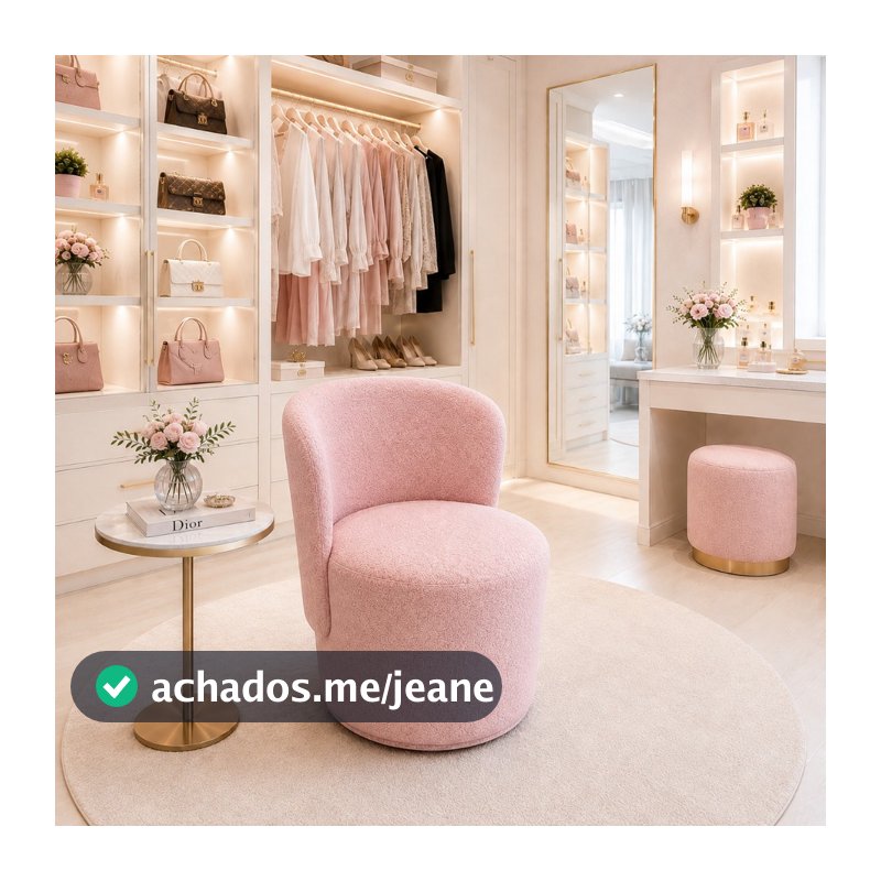 Poltrona Bouclé Orgânica Rosa Compacta Para Sala Quarto Salão Beleza Visammer