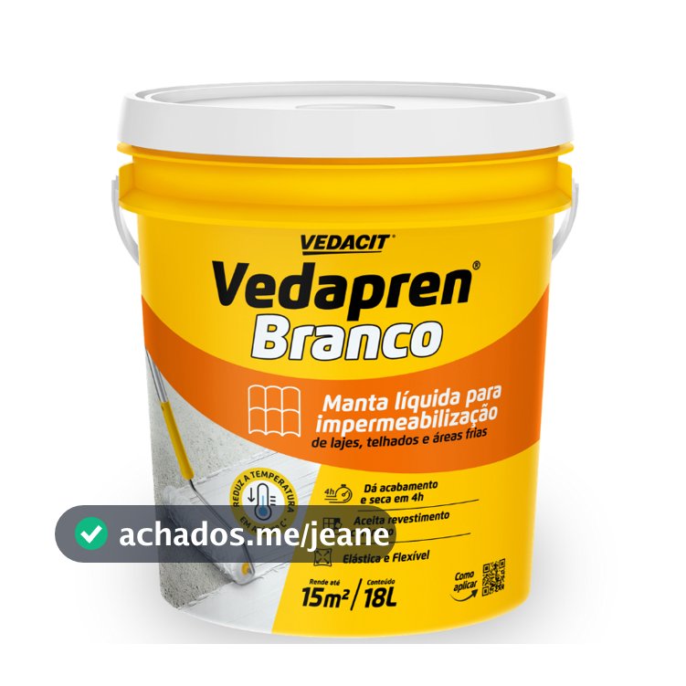 Manta Líquida Acrílica Impermeabilizante 18KG Vedacit Vedapren Branco Cobertura Laje Casa Prédio