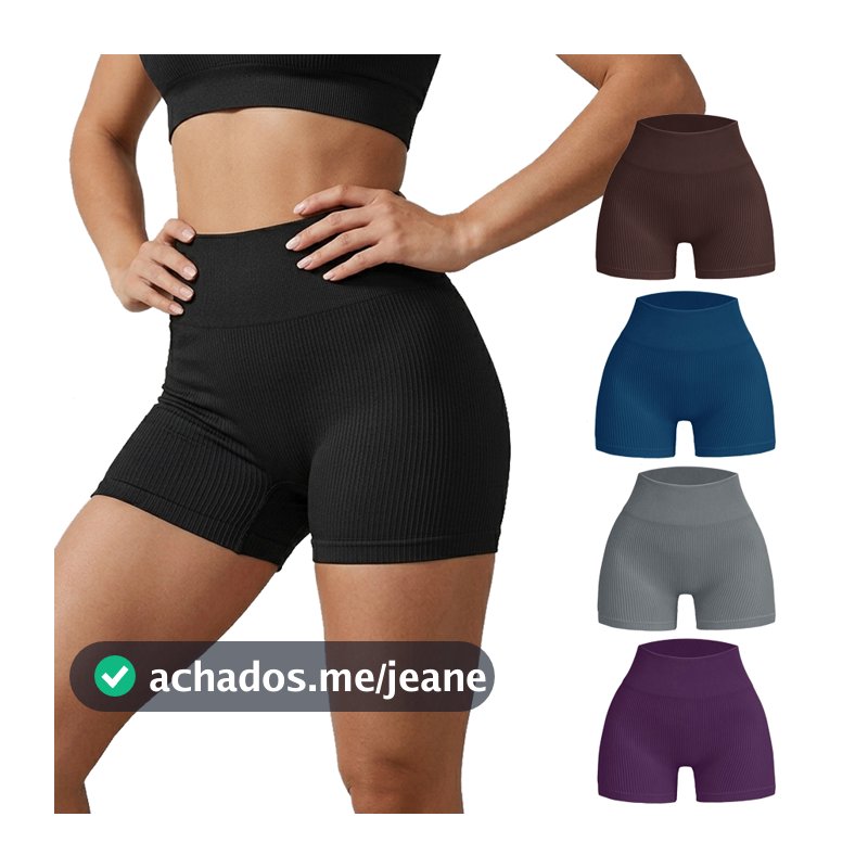 Short Academia Feminino Canelado Liso Cintura Alta Sem Empina Bumbum Fitness