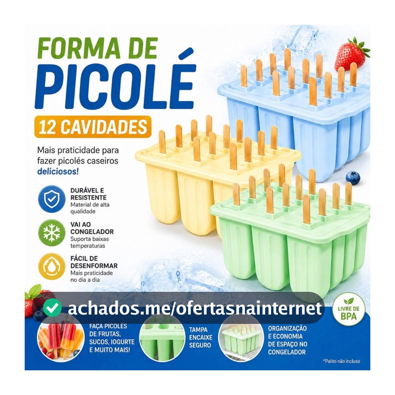 Forma de Picolé 12 Cavidades Molde Reutilizável Para Picolé Caseiro Sorvete Gourmet