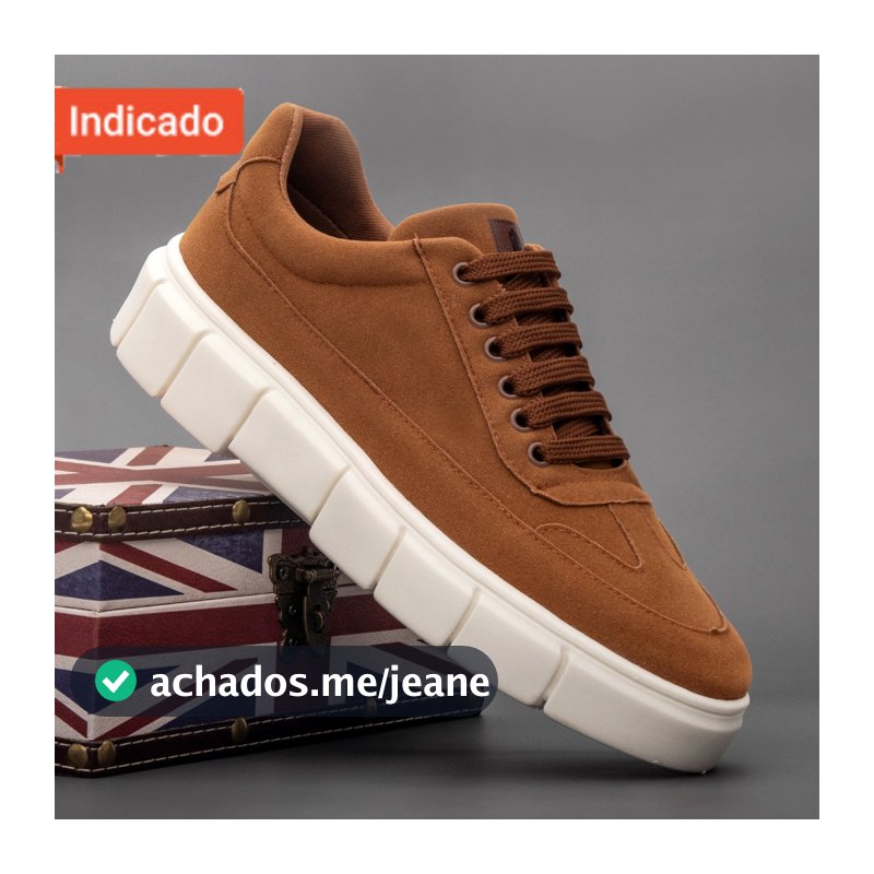 Tenis Oversized Plataforma alta Moda masculina Casual Camurça Caramelo Ajuste Cadarço