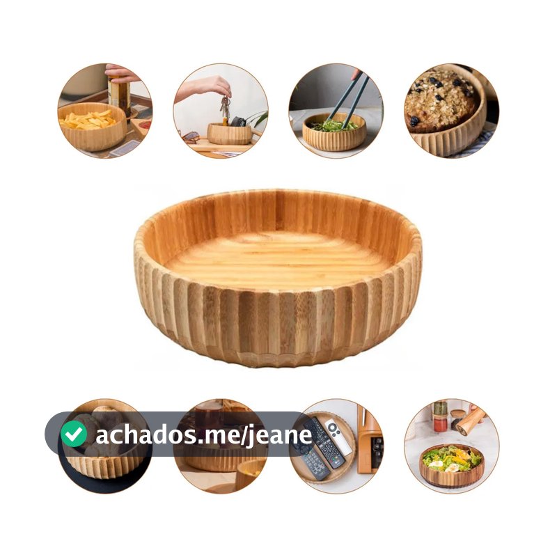 Tigela Bowl Cumbuca Canelado Bambu 19cm Saladeira Multiuso