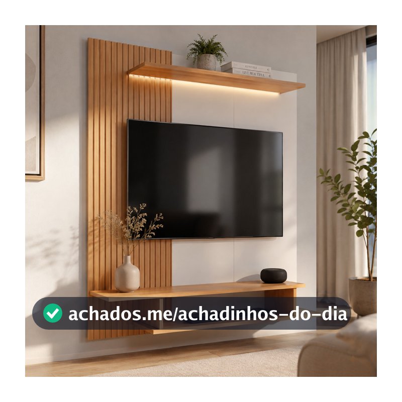 Painel Ripado para Tv até 43 Polegadas Prateleira Nicho para Quarto Moderno Decorativo