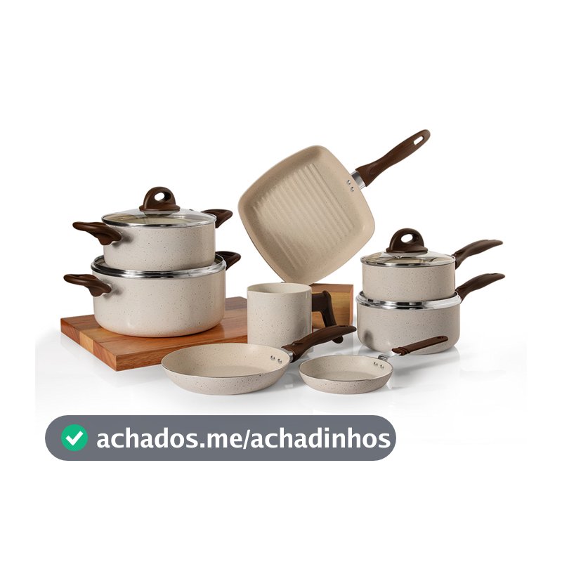 Jogo de Panelas Ceramik 8 Peças com Antiaderente Revestimento Cerâmico Nível A INMETRO PFOA Free com Bistequeira Grill