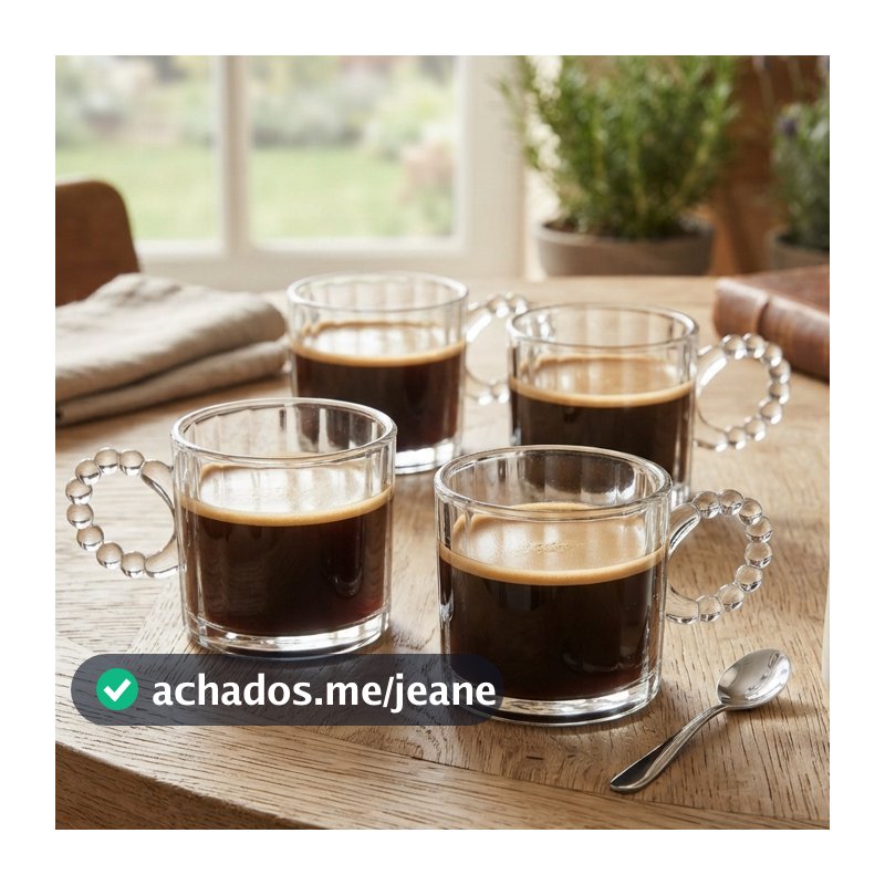 Conjunto 4 Xícaras Wolff Classic de Vidro 100ml Resistente ao Calor para Café Expresso Chás Cappuccino e Bebidas Quentes