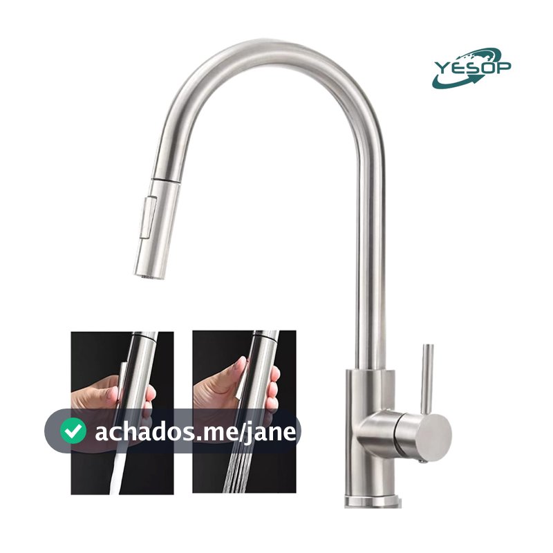 YESOP Torneira Cozinha Bancada Gourmet Extensível Monocomando Misturador Inox Escovada