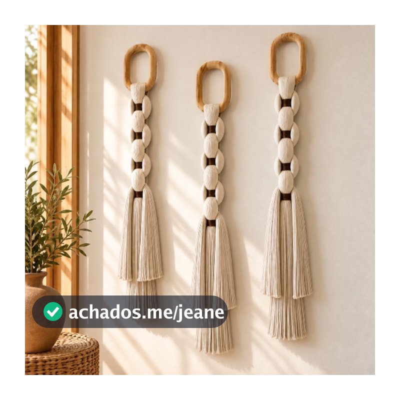 Trio Colar de Parede Macramê Madeira Decorativo