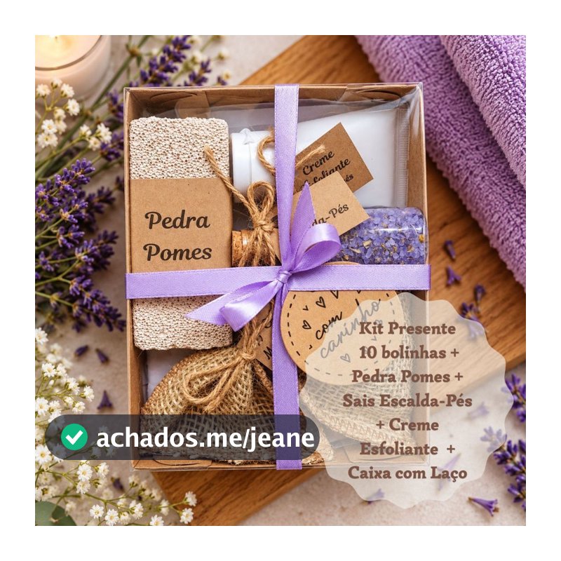 Kit Lembrancinha Spa dos Pés | Casamento Natal - Bolinhas, Pedra Pomes, Creme Esfoliante e Escalda-Pés Lavanda Presente