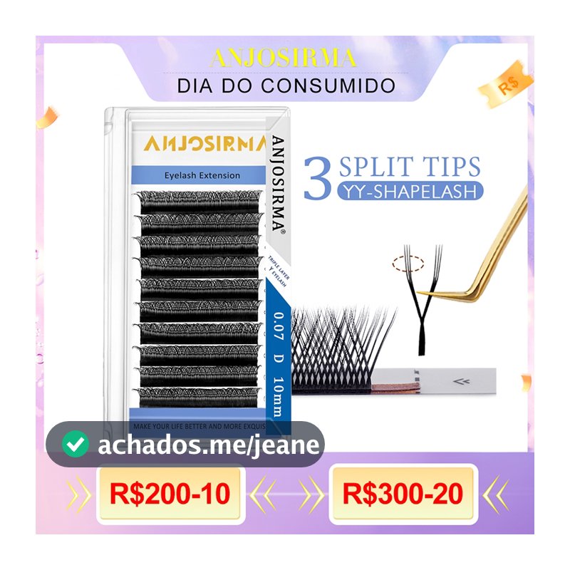 ANJOSIRMA 3D YY Pestanas Em Forma De 3 Pontas Divididas Extensão De Suaves BASF C/D/DD De Cachos