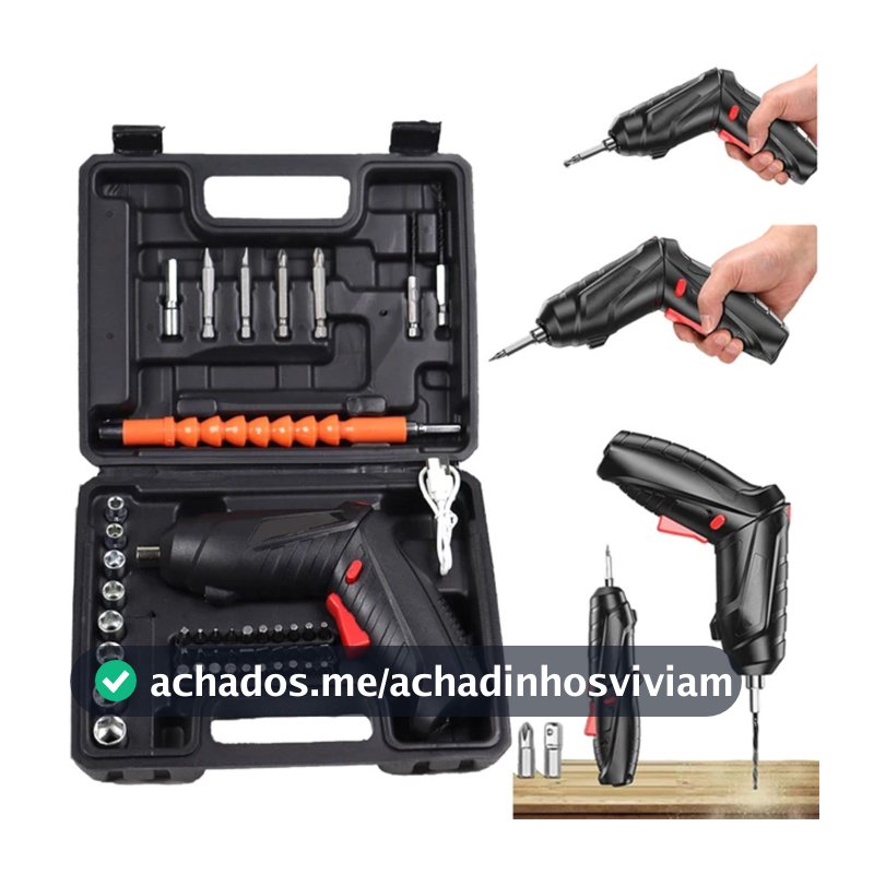 Parafusadeira Elétrica Sem Fio USB Recarregável com Maleta Kit Ferramentas Uso Doméstico