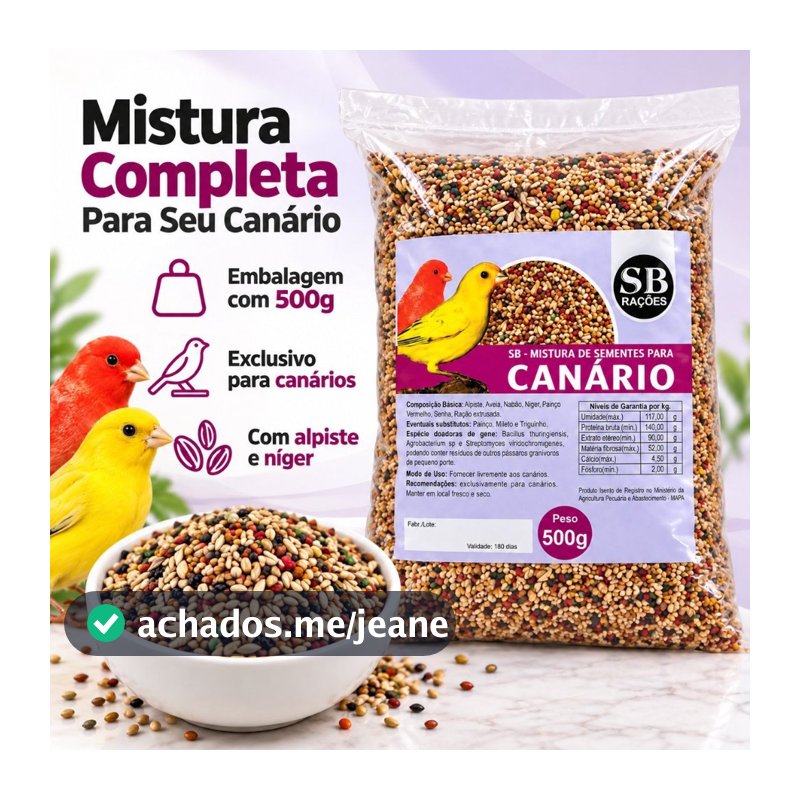 Mistura de Sementes para Canário 500g SB Rações Alpiste Aveia Níger Painço Vermelho Alimento para Canários