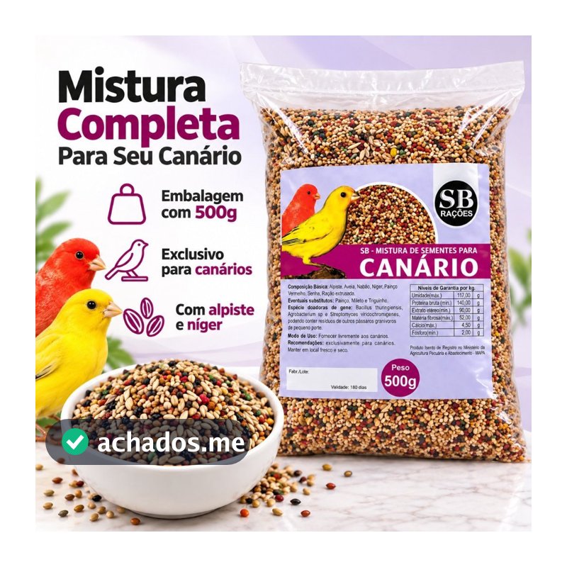 Mistura de Sementes para Canário 500g SB Rações Alpiste Aveia Níger Painço Vermelho Alimento para Canários