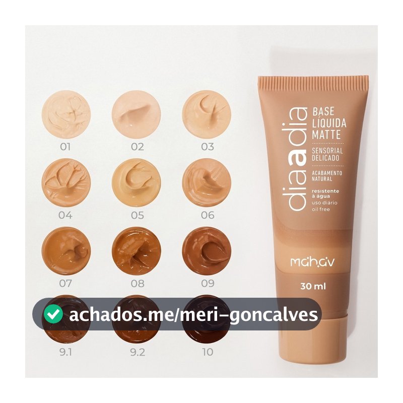 BASE LÍQUIDA MATTE DIA A DIA ORIGINAL MAHAV PALETA 01 AO 08