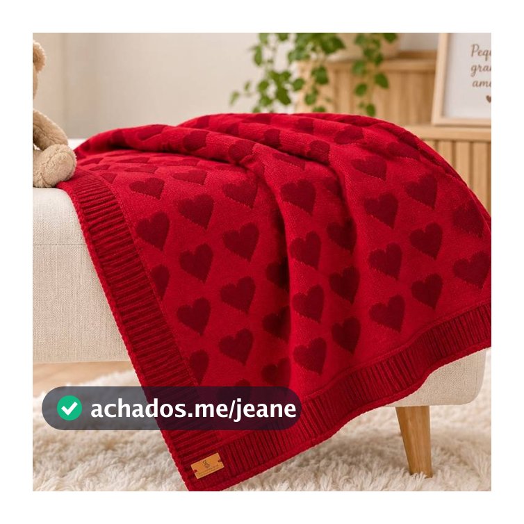 Manta de Bebê Tricot Coração 80x80 Macia Quentinha para Saída Maternidade e Enxoval