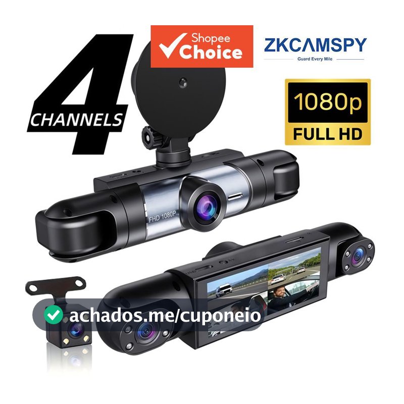 Câmera Veicular Frontal e Traseira Dashcam 4 Câmeras 1080P HD Gravador de Veículo DVR com Visão Noturna