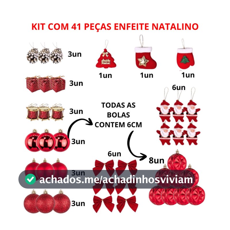 Kit Com 41 Peças De Enfeite Natalino Sortido Com Laço Bola Papai Noel Enfeite Tecido E Diversos