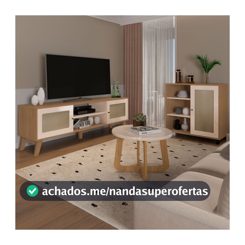 Sala de Estar Completa para TV até 75 Polegadas Charlotte 3 Portas