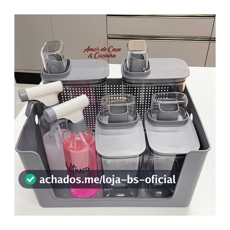 KIT LAVANDERIA 7 PEÇAS POTES CESTO E BORRIFADORES FLOW ESCOLHA SUA COR