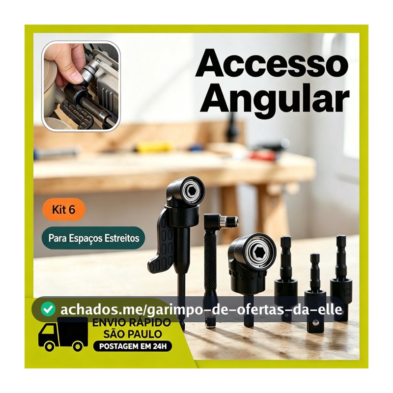 Kit Adaptador Angular 105 Soquete Parafusadeira Furadeira Broca 6 Pecas