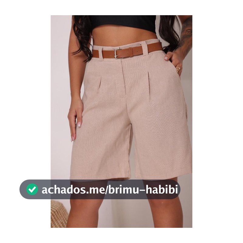 Bermuda ALFAIATARIA TECIDO LINHO com bolso cintura alta acompanha cinto