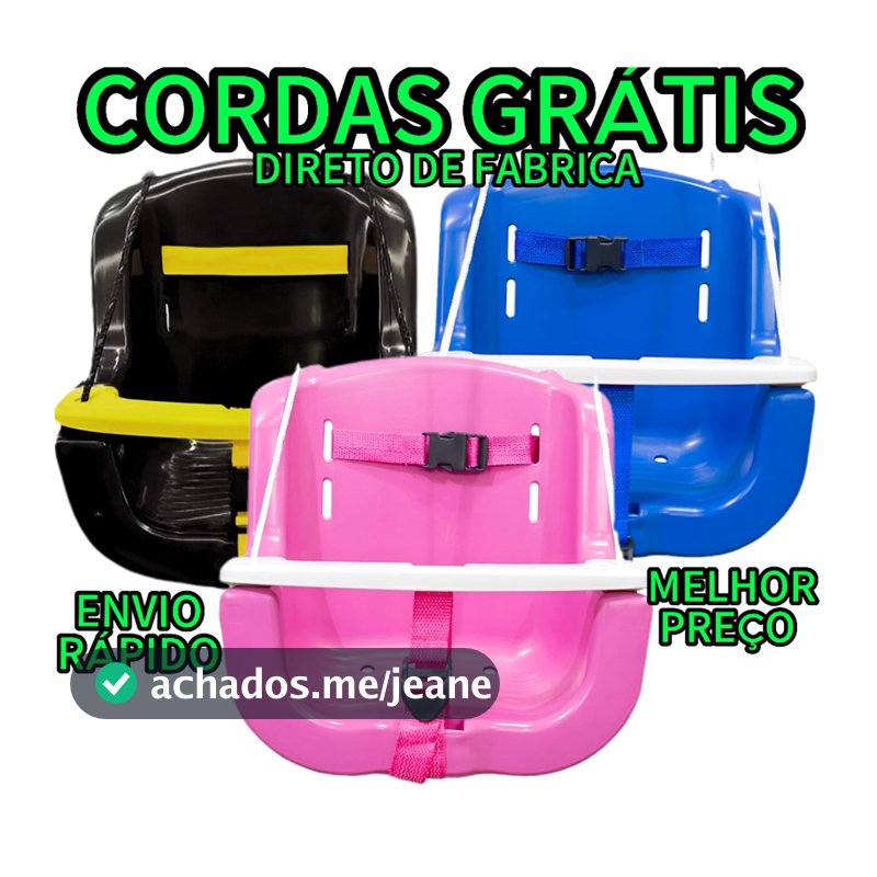 Balanço Plástico Infantil Bebê Com Cinto Corda Grátis