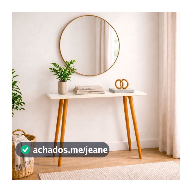 Aparador Moderno para Sala e Hall de Entrada 90x35x82 cm 4 Pés de Madeira – Mesa Aparador Decorativa Off White