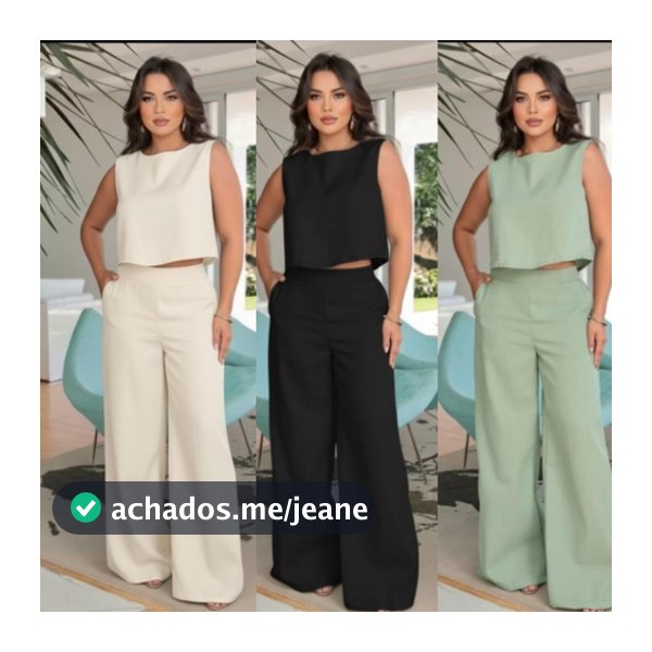 Conjunto alfaiataria Linho feminino Calça Pantalona + blusa regata social luxo Elegante Chique