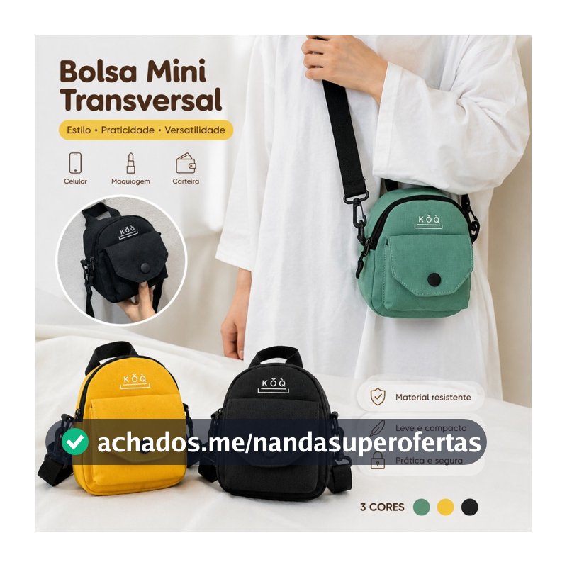 Bolsa Feminina Transversal Tiracolo Pequena de Ombro Unissex em Lona Porta Celular Casual Bolsinha Mini Bolsa