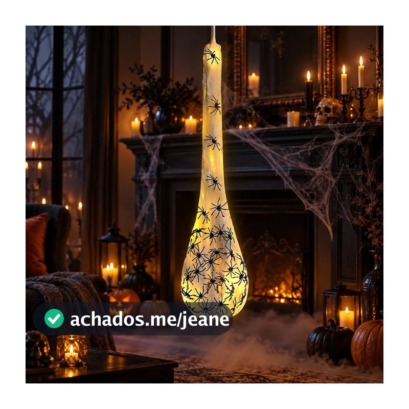 Teia De Aranha Pendurar Led 1m Luxo Decoração Halloween