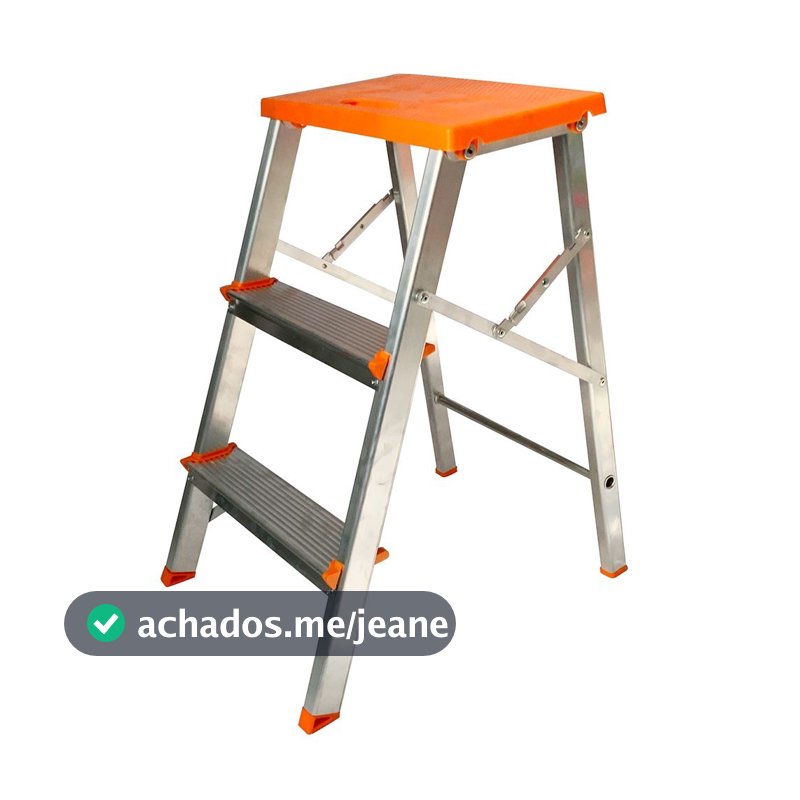 Escada banqueta de alumínio 2 degraus + patamar - BAQ003 - Agata