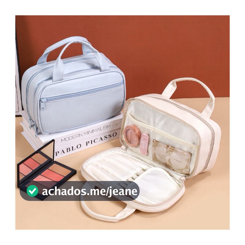 Necessaire de Maquiagem PU Multifuncional Com Zíper Dupla Com Grande Capacidade