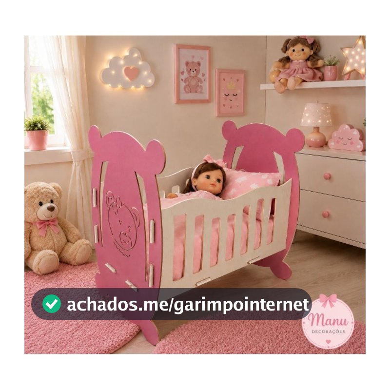 Berço para Boneca / Rosa Lilás Azul/Brinquedo de Menina /Cama para boneca/ MDF 3mm 46x40x30