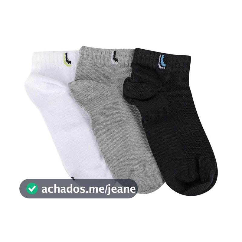 Kit Meia Infantil Lupo Básico Cano Baixo 3 Pares - Branco e Cinza