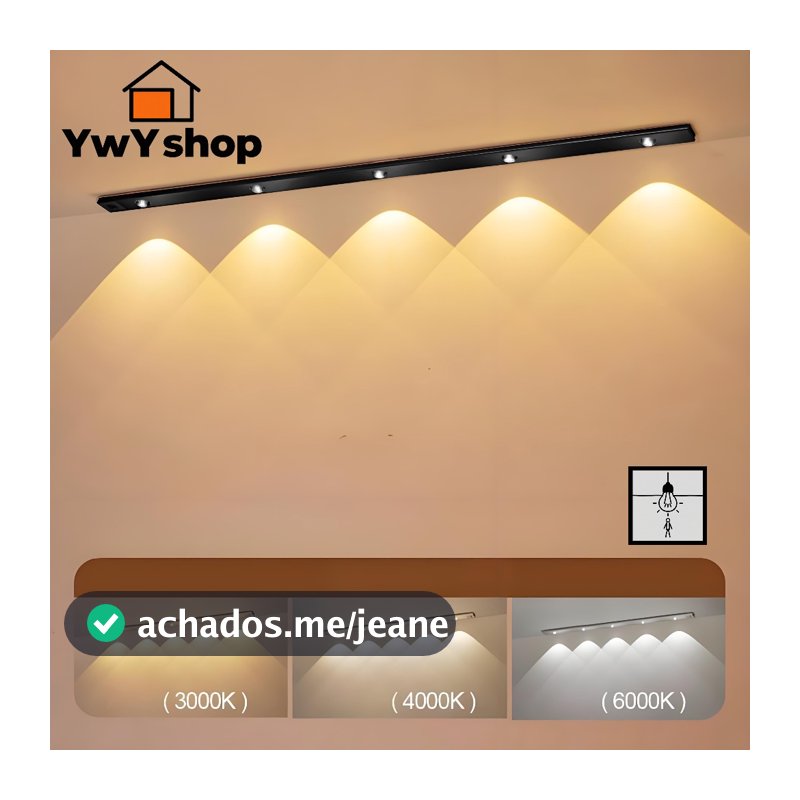 Luz LED para Armário 60cm com Sensor - 3 Cores (Branco/Quente/Natural) Ultra Fina e Recarregável