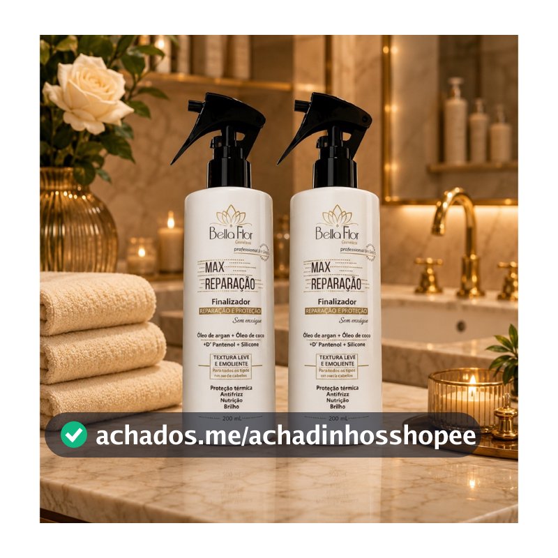 Kit 2 Reparador de Pontas 250ml Protetor Térmico Anti-Frizz D-Pantenol Óleo de Argan e Coco Bella Flor Finalizador