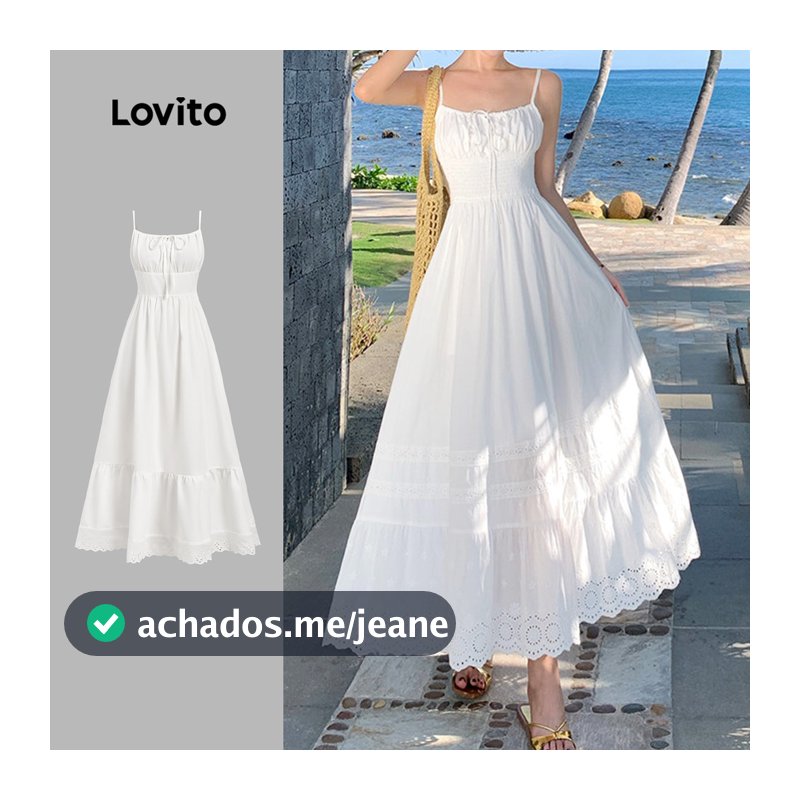 Lovito Férias Vestido Babado Enrugado Frente Amarrada Primavera/verão Branco para Mulheres L183ED033