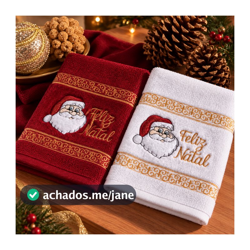 Kit 02 Toalhas Bordadas De Lavabo 100% Algodão Barra Com Aplicação De Bordado Natal Decoração
