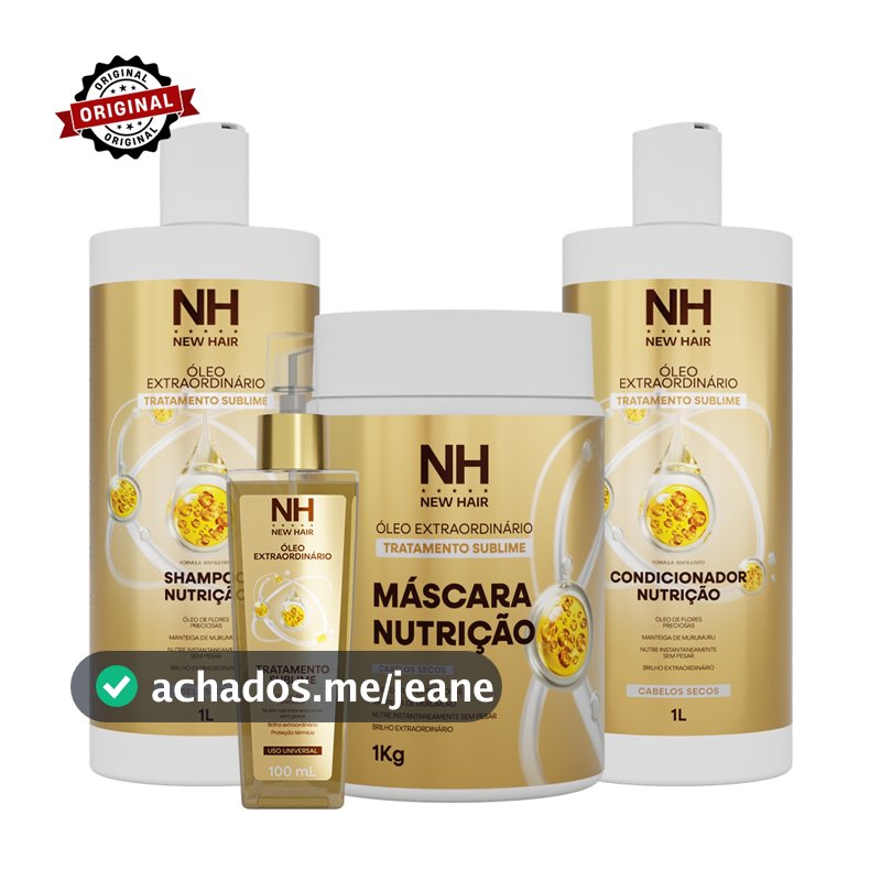 Kit Capilar Óleo Extraordinário NEW HAIR Profissional 1L Salão + Óleo Extraordinário 100ml NEW HAIR