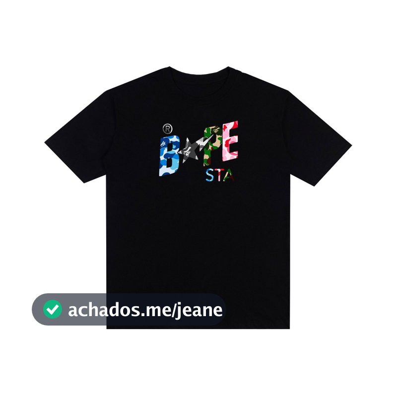 Camiseta Basic Streetwear Estampada Bapesta Crazy Camo Fio 30.1 Manga Curta Unissex 100% Algodão